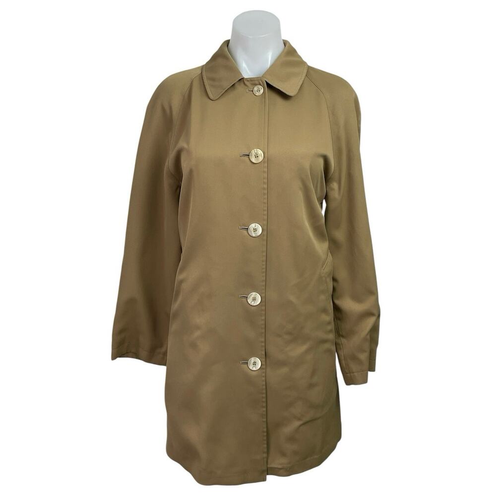 Burberry Women's Tan Long Sleeve Collared Button Down Midi Coat Jacket Size L
